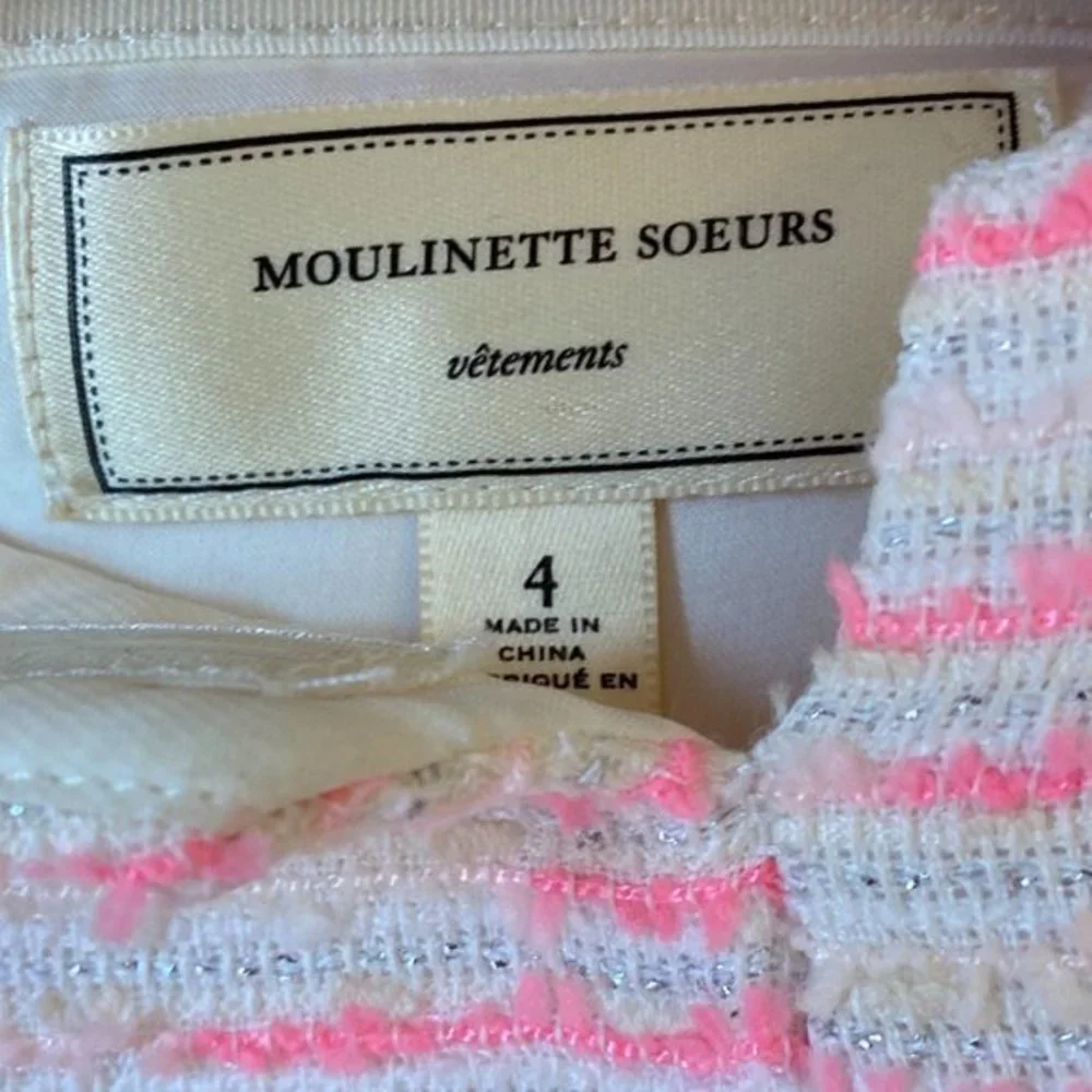 Anthropologie Moulinette Soeurs Tweed Pink & Metallic Strapless Dress Size 4 - Picture 4 of 4